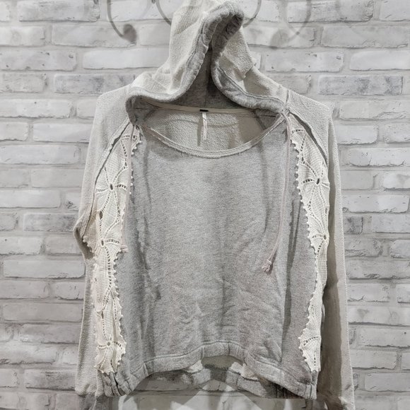 Free People Only‎ You Gray Hoodie with lace detail Size Small - Picture 1 of 13